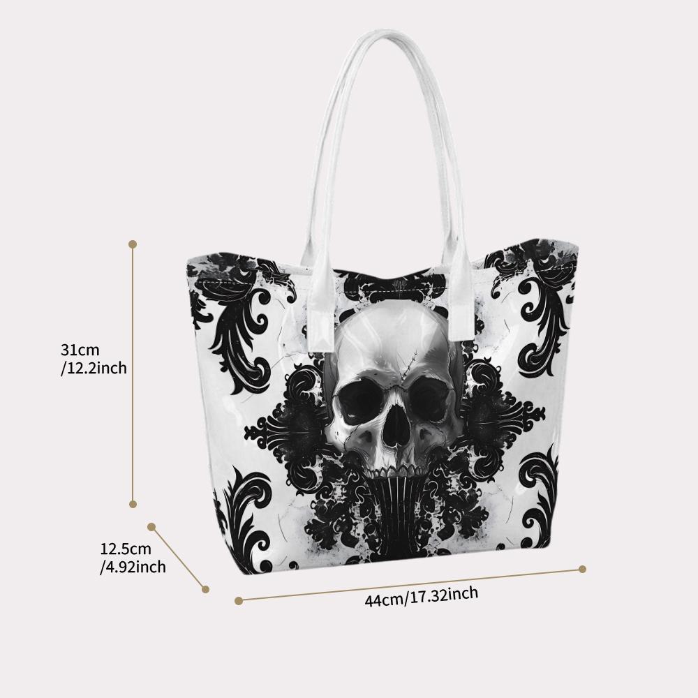 Gothic Skull Print Tote Bag Fashion Casual Large Capacity Portable Daily Shoulder Handbag