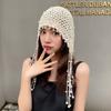 Elegant Pearls Beanie Hat Breathable Hat Y2K Crochet Beanie Hat Holiday Y2K Crochet Hat Encrusted Pearls