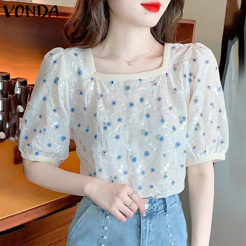 

Топы VONDA с ​​цветочным принтом и короткими пышными рукавами и квадратным вырезом