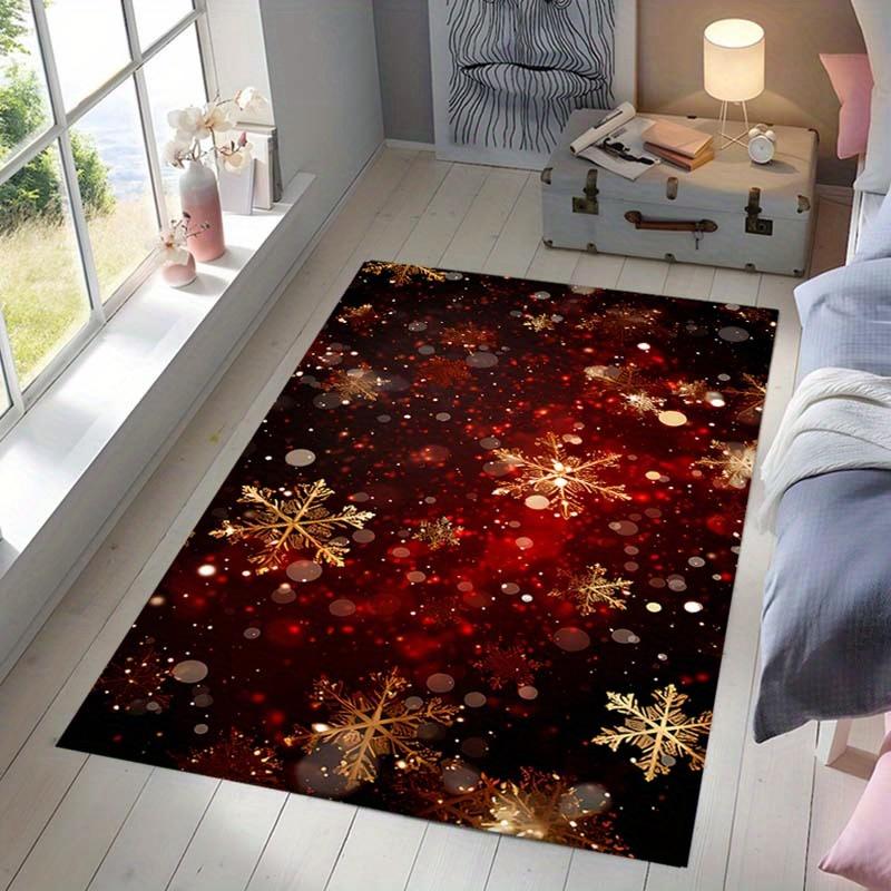 

Winter Wonderland Carpet Black Background Snowflakes Bedroom Bay Window Ins Style Decoration Light Luxury Art Rug 100x150cm