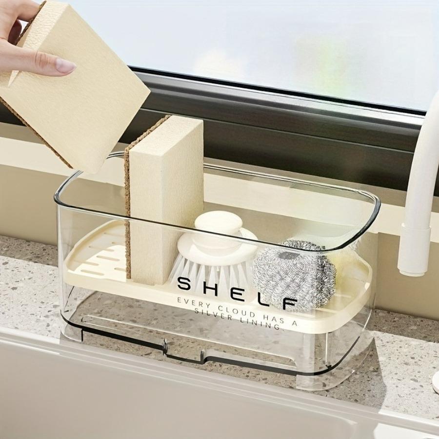 Multi-functional Sink Organizer with Drain Rack and Towel Hook — No Electricity Required, Countertop Storage for Sponges, Soap, Brushes, and Towels.