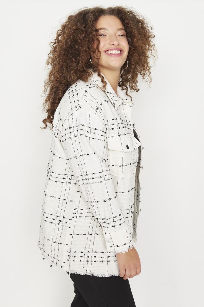 Women's Fashion New Big Size Shirt Black Chenille Woven Shirt