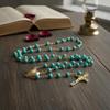 Saint Benedict Rosary Turquoise Glass Beads St. San Benito Cross Nr Medal Catholic Necklace