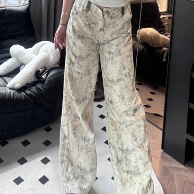 Retro kalhoty s potiskem tie-dye ve stylu High Street s volnými širokými nohavicemi pro ženy Podzimní kalhoty s vysokým pasem rovného střihu Dámské elegantní módní kalhoty 25109