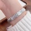 Thai Silver Heart Sutra Lotus Jackfruit Bracelet - Black Lotus Openwork Design