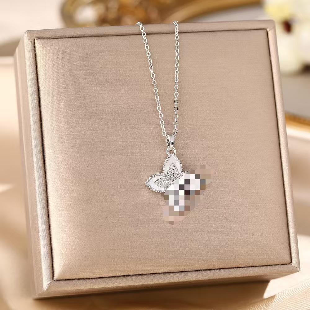 Japan and South Korea Simple Popular Wind Titanium Steel Necklace Female Niche Exquisite Internet Celebrity Zircon Clavicle Chain High-end Jewelry
