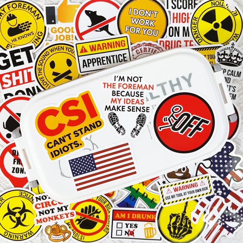 50PCS Funny Hard Hat Stickers for Adults Waterproof Vinyl Engineering Stickers for Water Bottle, Laptop, Helmet, Cars, Tool Box