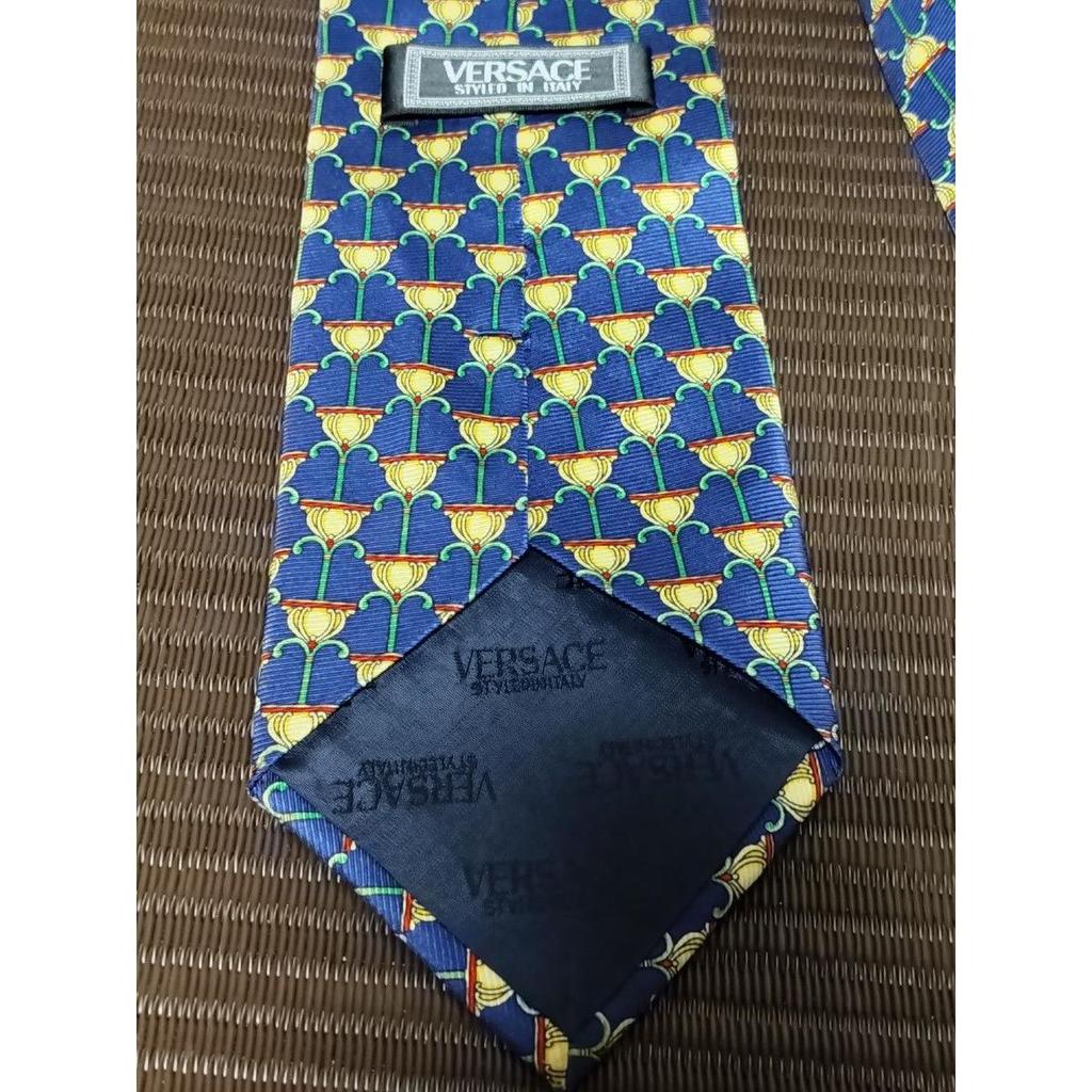 Used VERSACE Blue All Over Pattern Silk Tie Floral Pattern