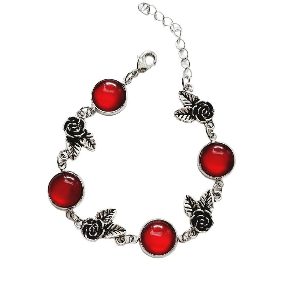 Red Ruby Rose Pendant Bracelet - Cute Floral Valentine's Day Jewelry