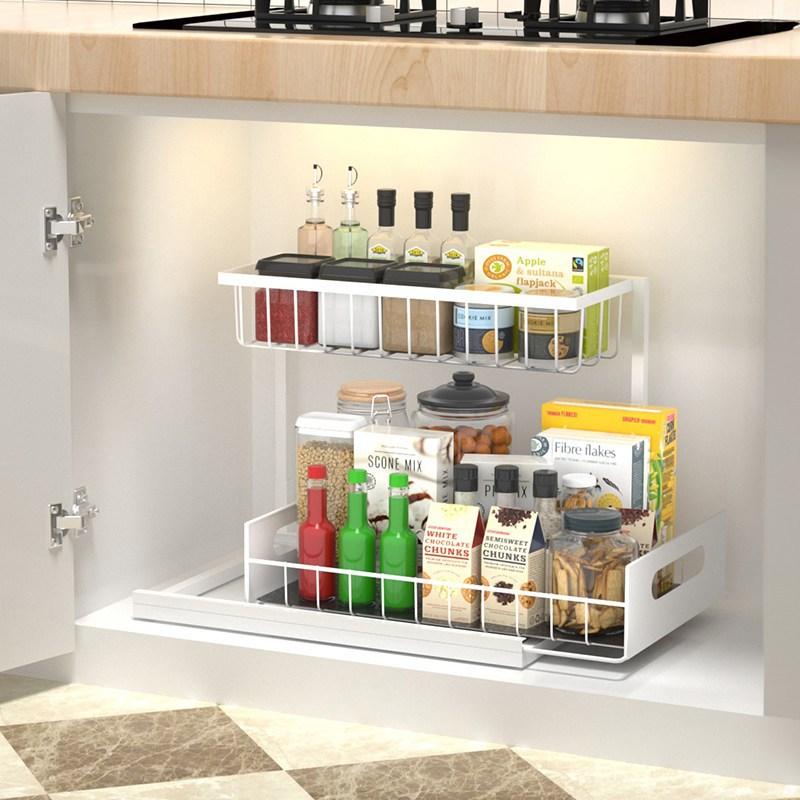1/2 Pezzi Scaffale Estraibile per Armadio Scaffale portaoggetti con Binario Scorrevoli Cassetto Estraibile Porta Spezie Vassoio portaoggetti Organizzatore per Cucina