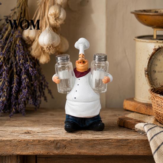 Chef Statue with Props Figurine, Resin Countertop Table Decoration, Funny Cartoon Kitchen Accessory Seasoning Bottle/Bottle Opener/Message Board