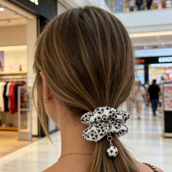 Women Hair Tie High Elasticity Football-Themed Design Hair Rope with 3D Soccer Pendant Ponytail Bun Sports Accessories