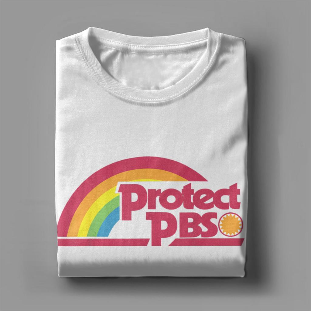 Men's Protect P.B.S Save Public Broadcasting Service T Shirts Rainbow Cotton Tops Short Sleeve Round Neck Tees Gift Idea T-Shirt