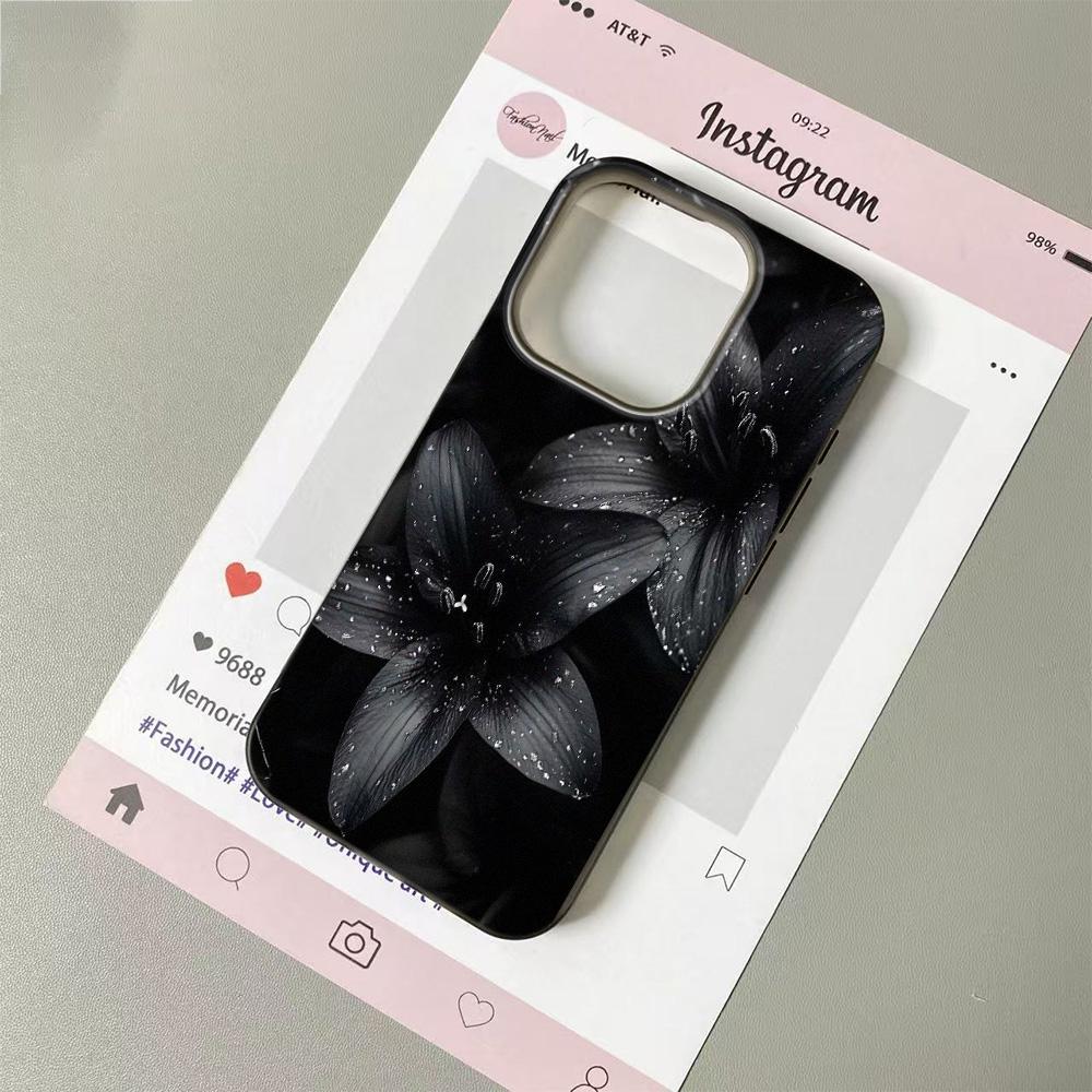 Dark Lily Flower Pattern Phone Case For IPhone 11 13 15 Pro 14 16 Plus 12 Pro Max 17Air Case Silicone Soft Clear Cover Shell