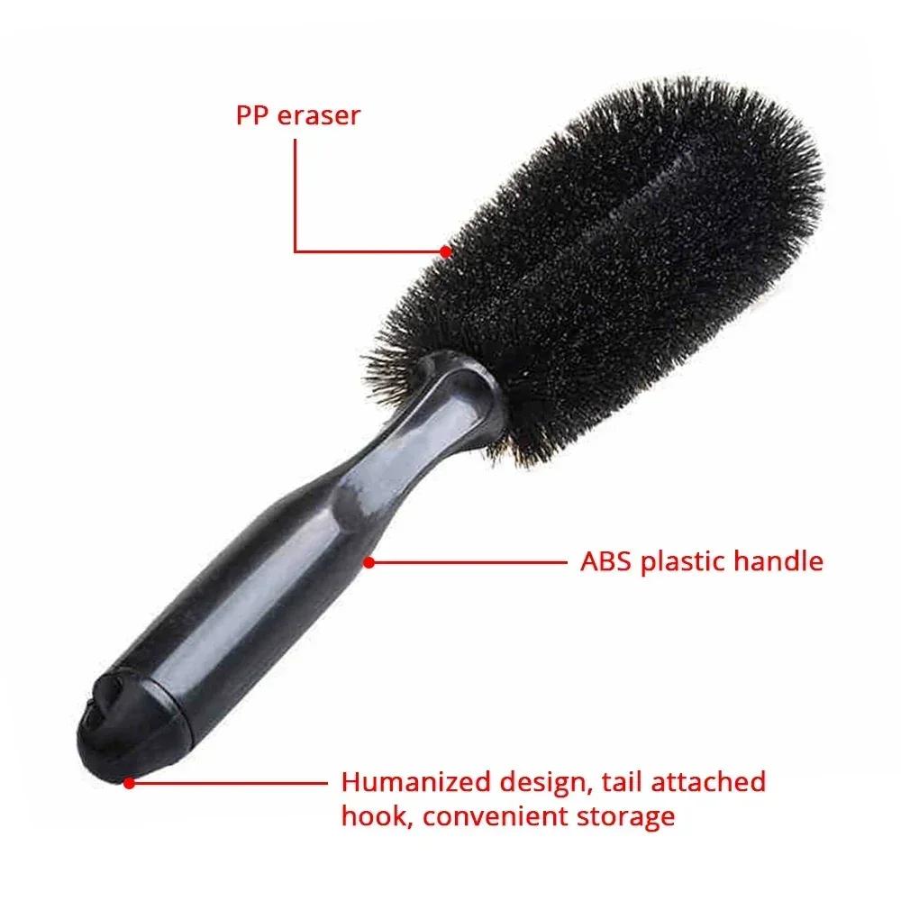 Simple Handle Car Wheel Brush Soft Bristle Tire Steel Ring Detail Cleaning Brush Car Washing Supplies Tool
