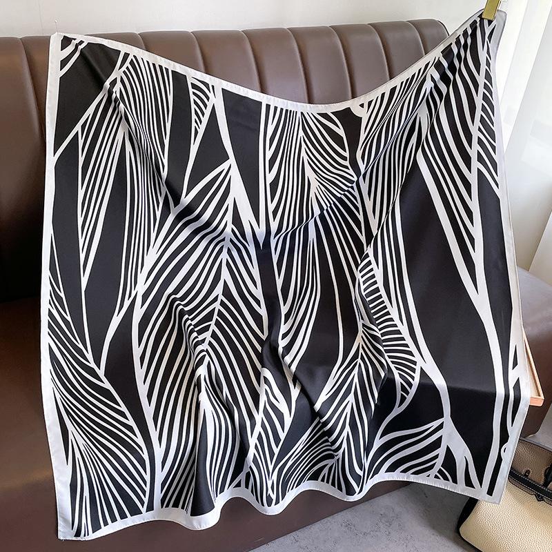 Spring and Autumn new Korean version striped fashion foreign style square scarf women's silk scarf dual-purpose imitation silk shawl scarf headband