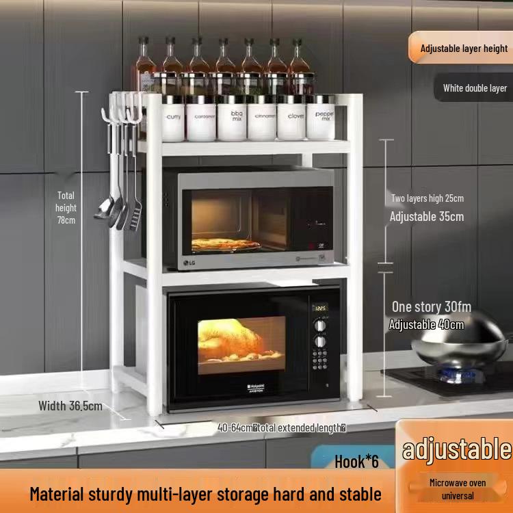 Adjustable Double-Layer Microwave Oven Storage Rack for Countertop