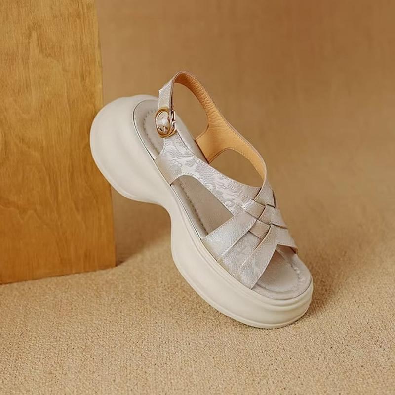 

Muffin Thick Bottom Open Toe Buckle Back Trip Strap All Lightweight Shoes Comfortable Non-slip Wear-resistant Women s Sandals 40 срібний