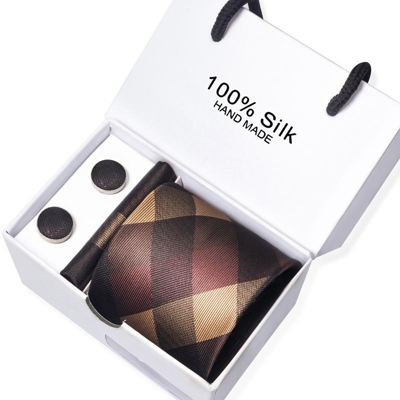Men'S Business Tie Square Scarf Gift Box Striped Plain Suit Shirt Tie Black Gift Box Set