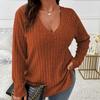 Women Plus Size Long Sleeve T-Shirt V Neck Striped Knitted Top Casual Loose Blouse Spring Solid Color Tops 5XL