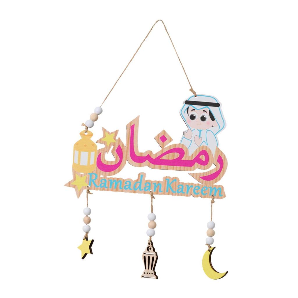 Wood Eid Mubarak Hanging Ornament Tree Wall Creative Sign Islamic Muslim Decor