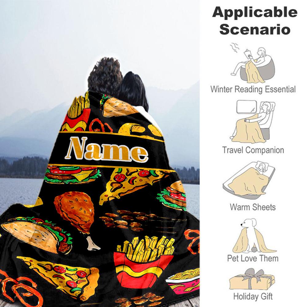 Foodie Customize Your Name Blanket Lightweight Personalized Blanket Comfortable for Nap Livingroom Sofa Couch for All Occasions