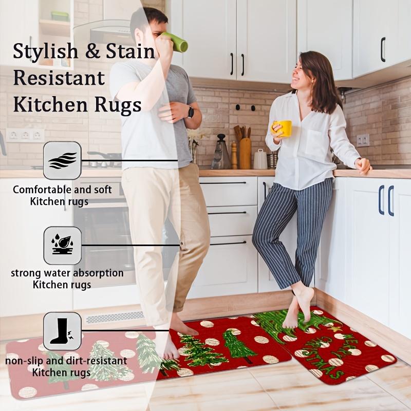 1Pcs Anti Fatigue Kitchen Rugs  Christmas Buffering Print Waterproof Non-Slip Thick Cushioned Kitchen Mat Heavy Duty Comfort Standing Mat for Kitchen