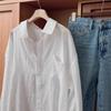 Camicia da Sole a Maniche Lunghe Bianca Traspirante in Cotone e Lino Casual e Versatile per Donna Estate Sottile Stile Pigro Top Largo