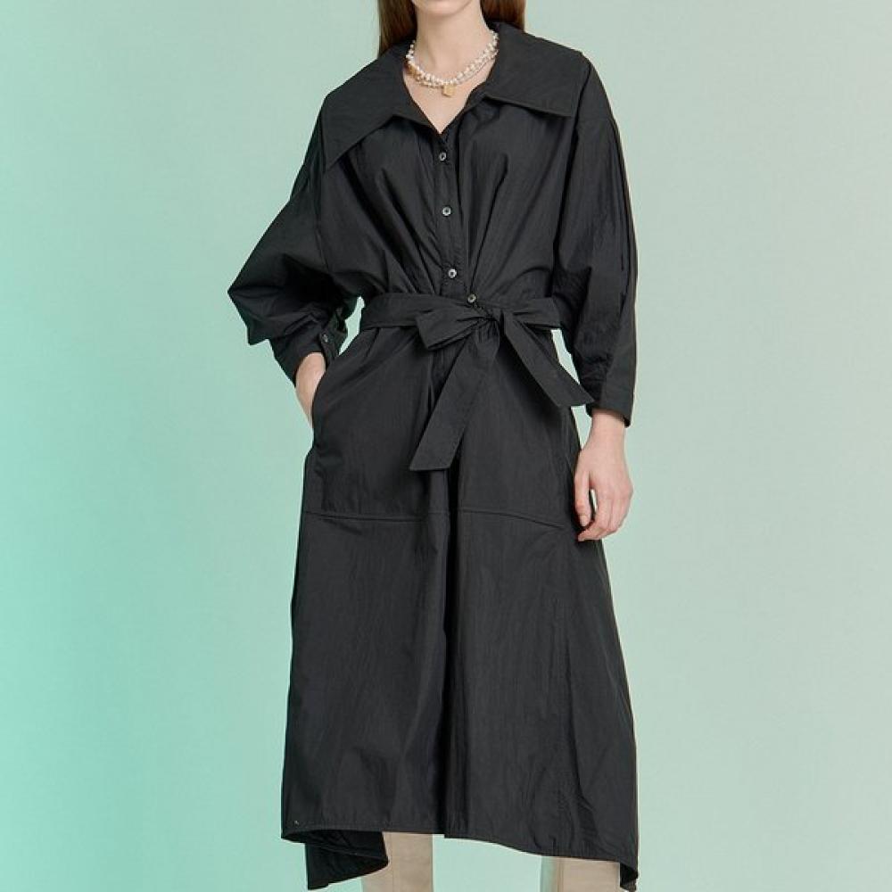 

Maxza Wide Collar Crinkle Trench Shirt Dress Zd07qp501on blacks/FREE
