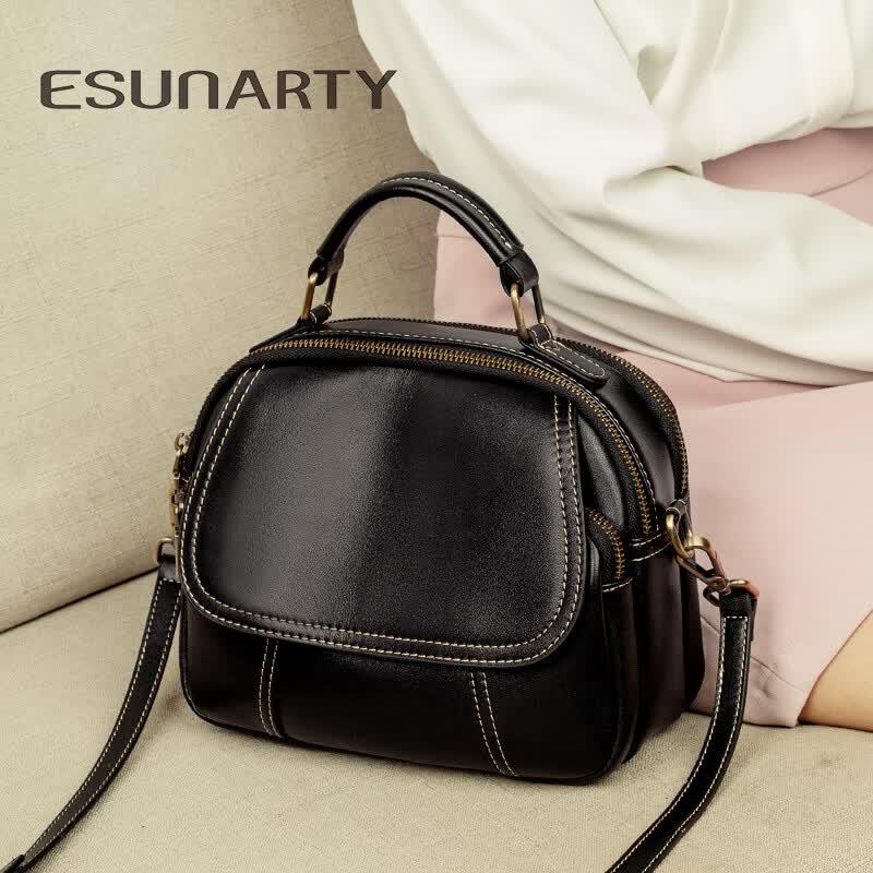 ESUNARTY Women s Genuine Leather Boston Shoulder Bag