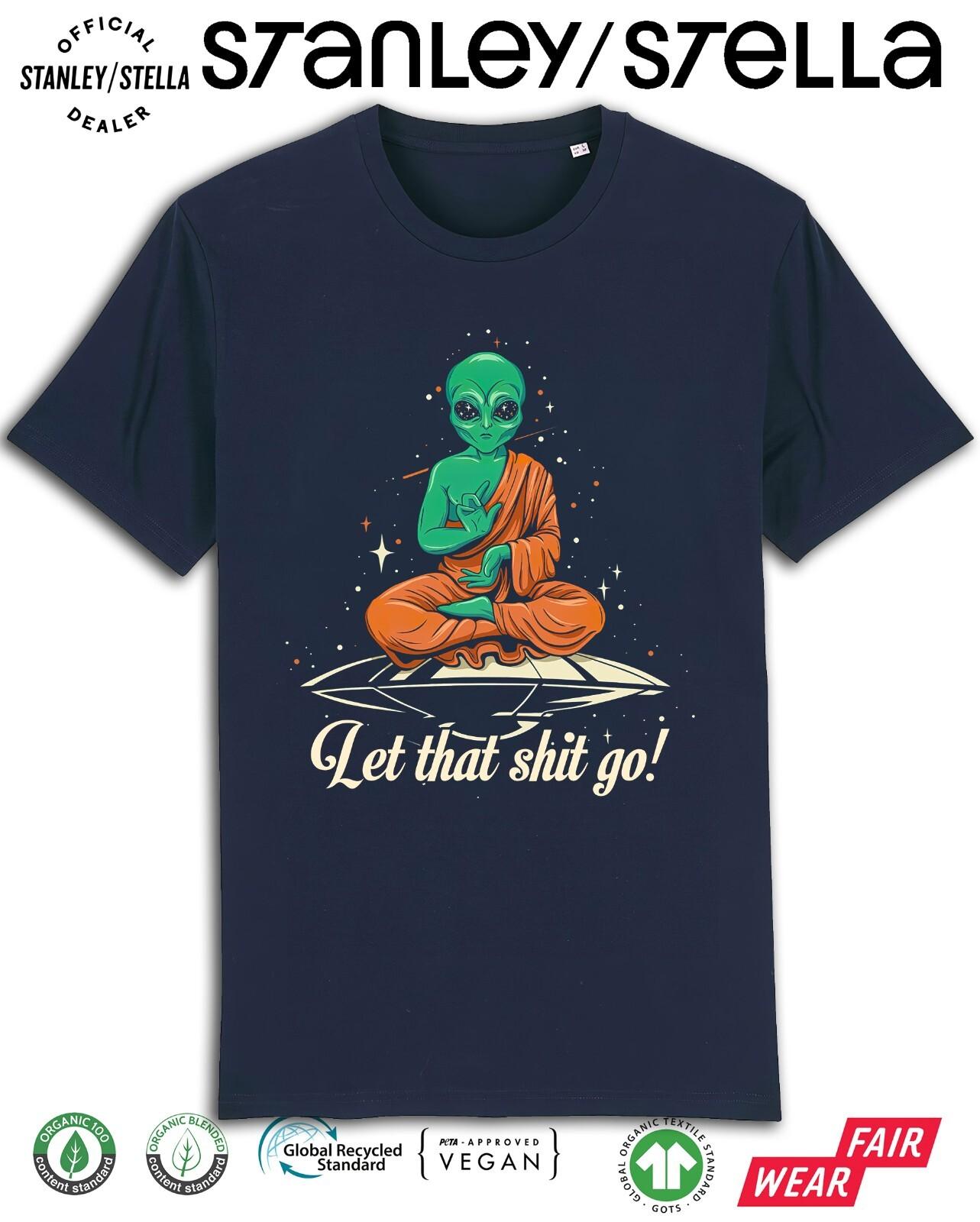 Мужская футболка ALIEN Buddha Мужская Женская Футболки Топ Смешной Отпусти Это Дерьмо НЛО Космос Футболка Инопланетяне L