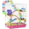 Hamster Cage with Tunnel Platforms Bowl Water Bottle House Ramps and Exercise Wheel 46x30x58 Cm Pink