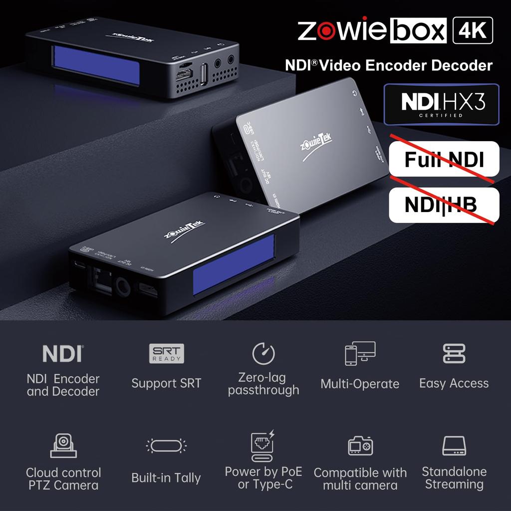 Zowietek 4K HDMI Video Video Capture HDMI Live Streaming do Konsoli Gameplay Encoder/Dekoder, Konwerter/Odtwarzacz NDIHX3, Rejestrator Pass-Through,