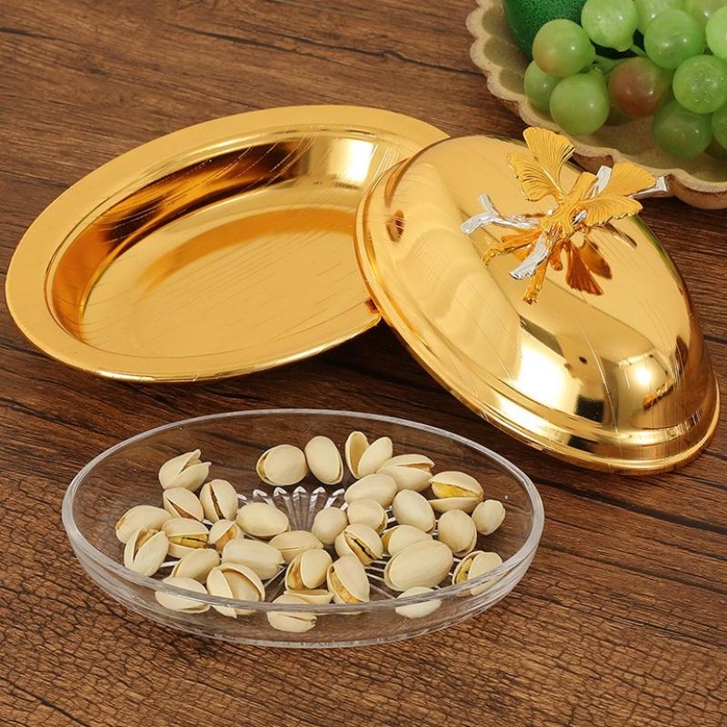 Fruit Tray, Alloy Cake With lid Plate, Golden Retro Snack Disc,Nuts Organizer Living Room Festival Desktop Wedding Decoration