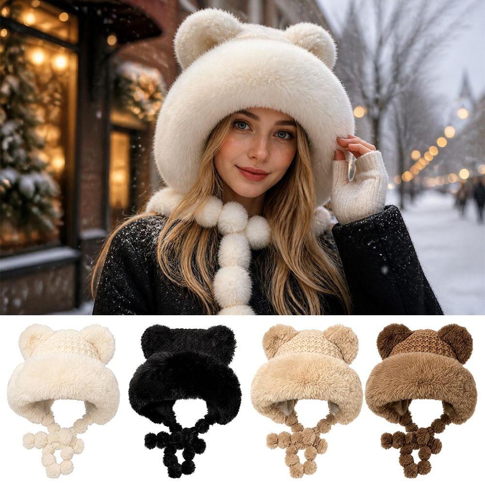 Thick Warm Beanie Hat Windproof Winter Ski Cap New Bear Ear Winter Hat  Winter