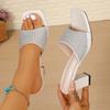 Summer New Rhinestone Strap Block Heel Slippers Women's Square Toe Open Toe Temperament High Heels