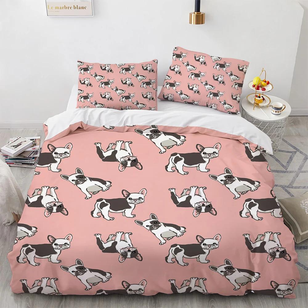 Corgi Dog King Queen Duvet Cover Yellow Cartoon Puppy Bedding Set for Kids Boys Girls Kawaii Pet Animal Pink 2/3pcs Quilt Cover