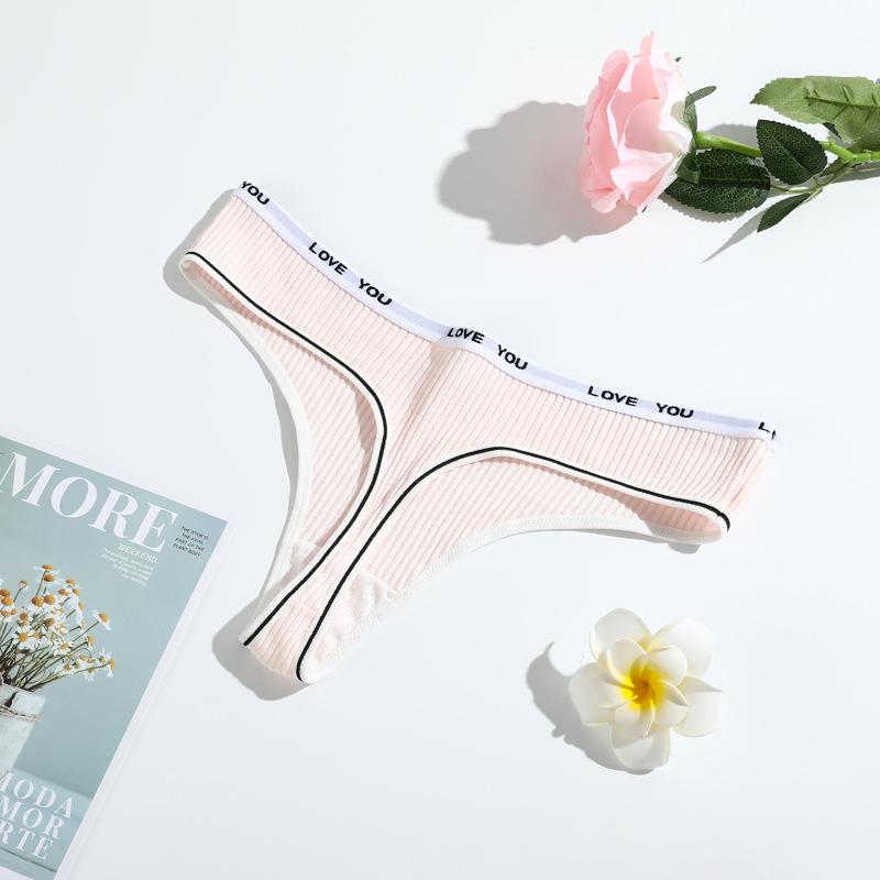 Thong Panties Girls Comfortable Belly Threaded Thong Women'S Low Waist Breathable Pure Cotton Thong
