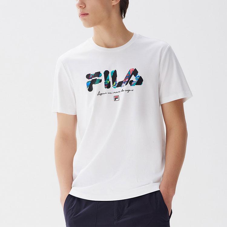 FILA Multicolor Logo Letter Print Sports Short Sleeve T-Shirt Men Tops White F11M128105F-WT