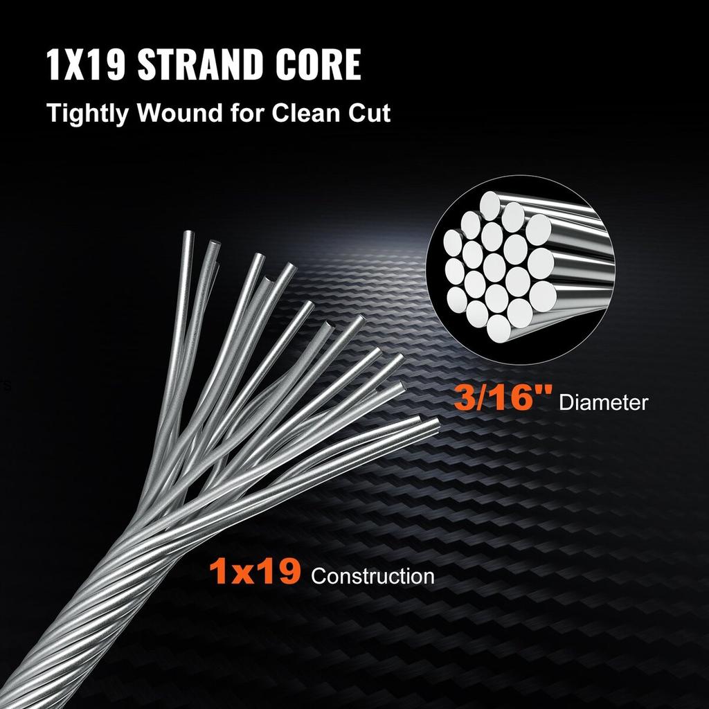 316 Stainless Steel Wire Rope 500ft Length, Steel Wire Cable 3/16 Inch, Steel Cable Railing Decking With 1x19 Strands Construction, 4700lbs Breaking