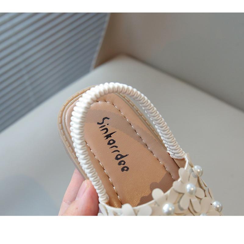Roman Style Flower Decor Beach Sandals, Soft Sole Open Toe Trendy Shoes for Girls