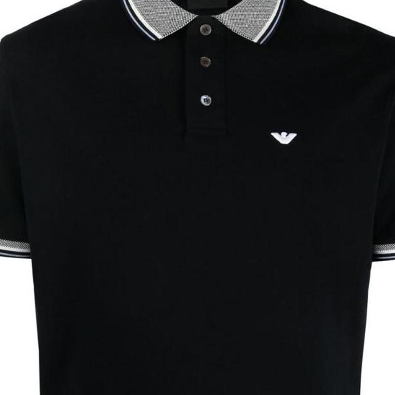 Emporio Armani SS23 Logo Embroidered Striped Trim Short Sleeve Polo Shirt Men Tops Navy-Blue 3R1FC0-1JTKZ-0920