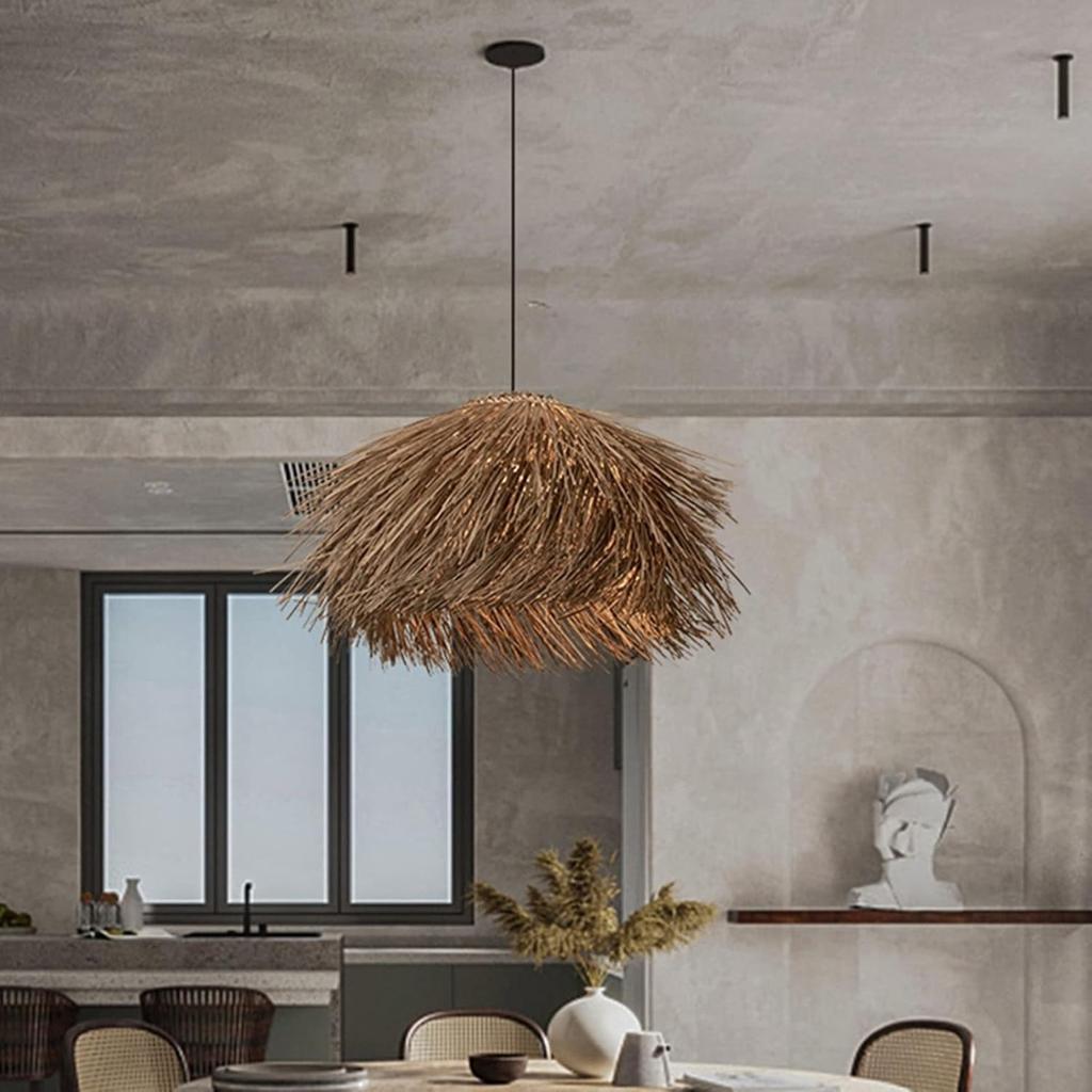JOYINLED Japanese Retro Rattan Pendant Light, Brown 40/50/60cm Hand-Woven Rattan Chandelier for Dining Room Kitchen Bedroom Lamo