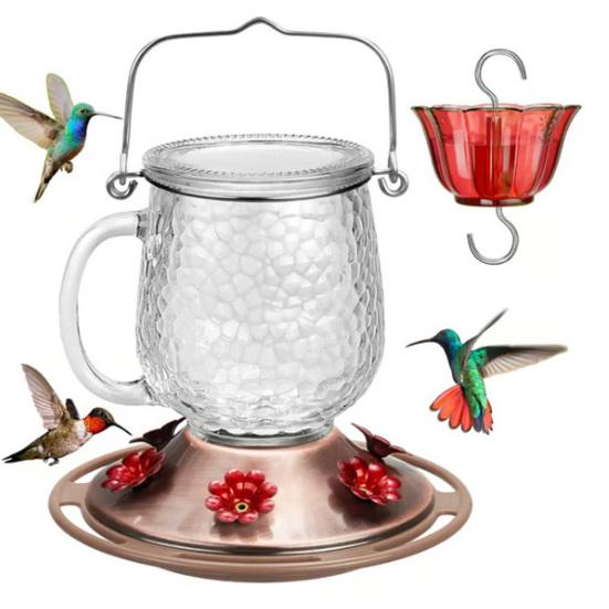 Hummingbird Feeder 16 Oz Hanging Bird Feeder with Ant Moat 6 Bee-Proof Feeding Ports 360-Degree Perch Outdoor Hummingbird Feeder for Garden Backyard