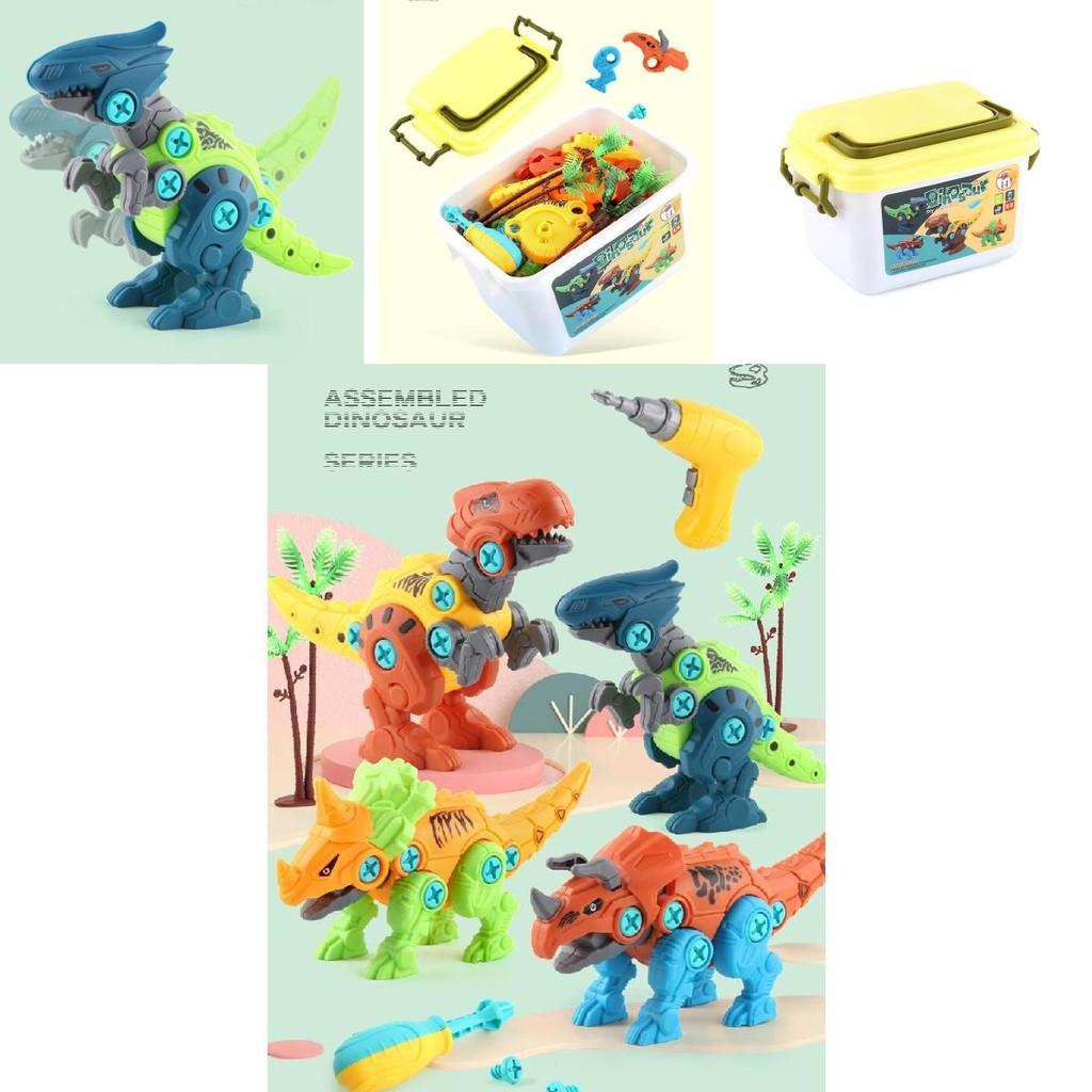 Fesselndes Dinosaurier-Baustein-Spielzeugset für Jungen mit elektrischem Bohrer und Schrauben für kreatives Spielen