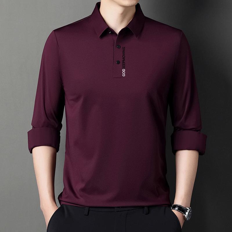 Long Sleeve Lapel T-shirt Boy's Undershirt Printed Thin Spring and Autumn T-shirt Men's Polo Shirt Trendy