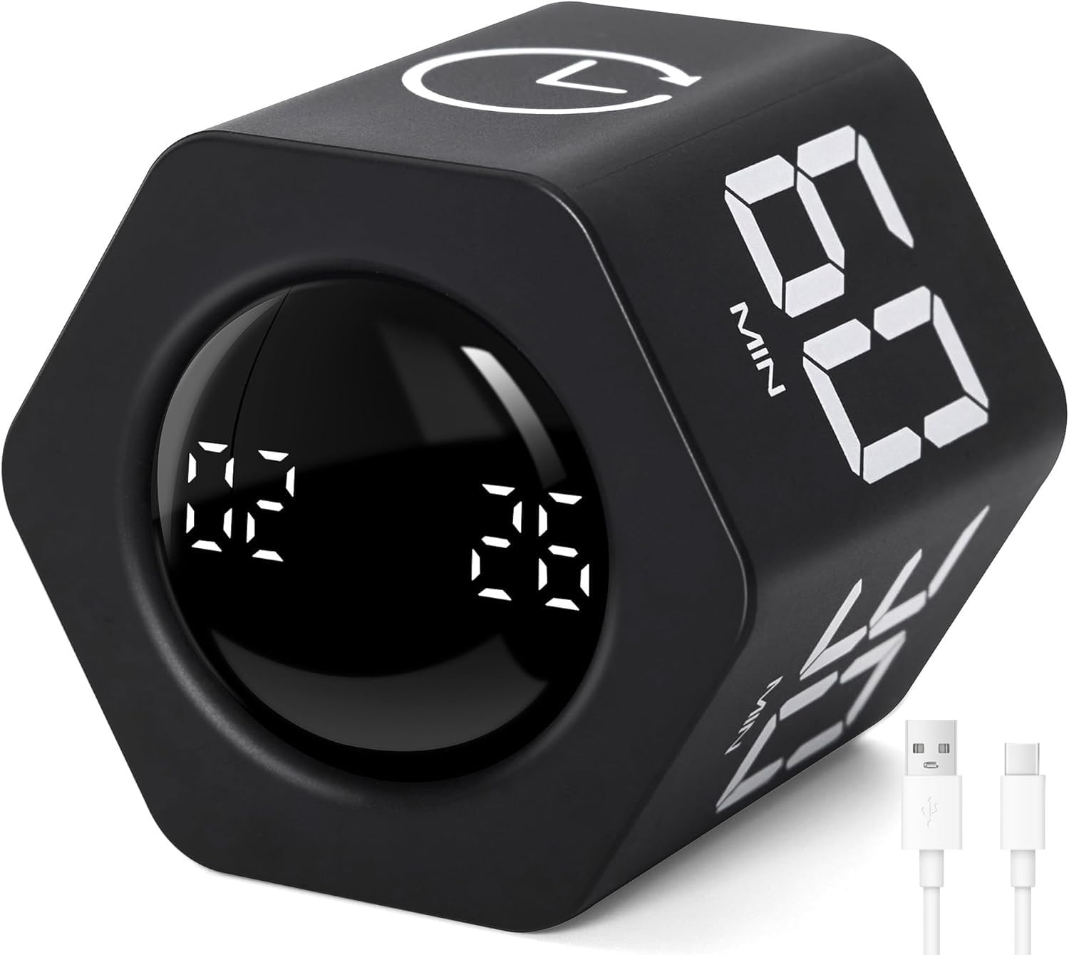 

Вращающийся таймер Pomodoro, Шестиугольный дизайн, Предустановки на 1/5/10/30/60 минут, Функция секундомера, Таймер для повышения продуктивности при учебе, работе, на кухне