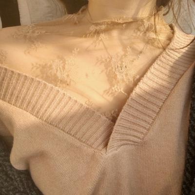 Maglia Intima da Donna a Mezza Scollatura Alta Manica Lunga Rete di Pizzo Trasparente a Maglia Larga Strato Base Maglione Trasparente Top per Uso Quotidiano