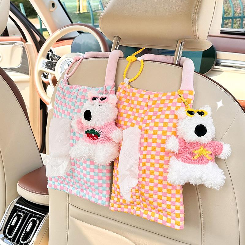 Cartoon Car Tissue Box Creative Internet Red Car Hanging Paper Towel Box Cute Dog Car Tissue Bag Woman