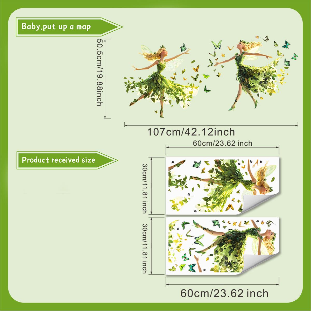 

Green Butterfly Fairy Wall Sticker Removable Background Decor for Bedroom Living Room Home Decoration 30x60cm*2pcs